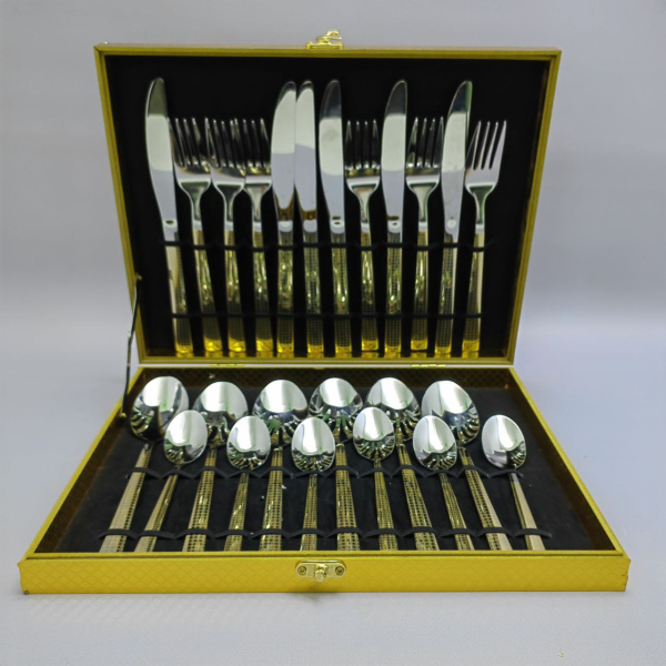 Набор столовых предметов «Изысканный вкус» из нержавеющей стали с напылением на 6 персон в подарочном кейсе (24 предмета)